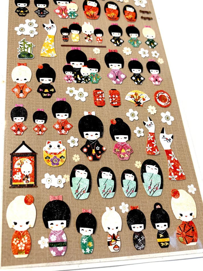 Stickers Kokeshi Dolls Korean Paper