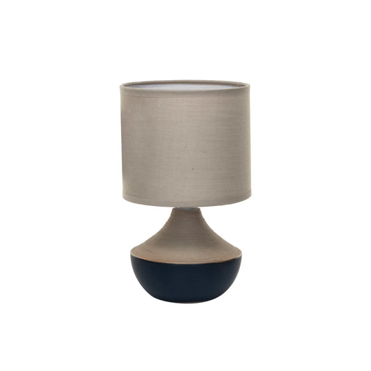 Lamp Tabletop Stoneware Linen Shade Navy & Natural