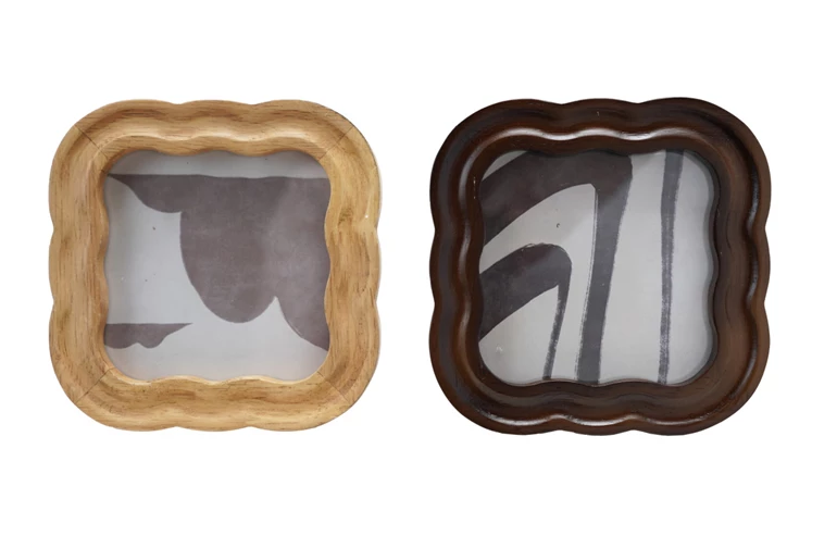 Frame Scalloped Rubberwood Natural or Dark Brown Holds 4" x 4" (Sold Individually)