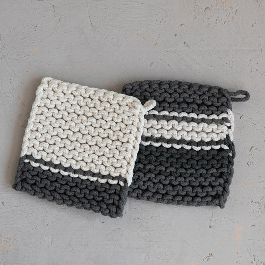 Cotton Crocheted Pot Holder, 2 Styles (Sold Individually)