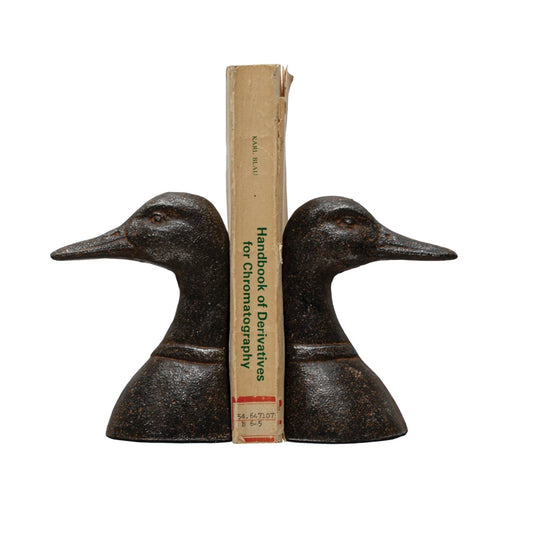 Bookends Cast Iron Duck Head Distressed Black Set of 2