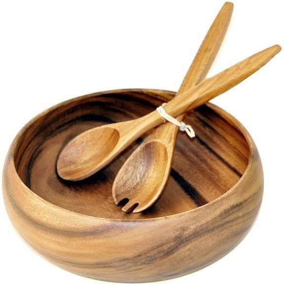 Acacia Salad Bowl 3pc. Set - 12x4in Round w/Salad Servers