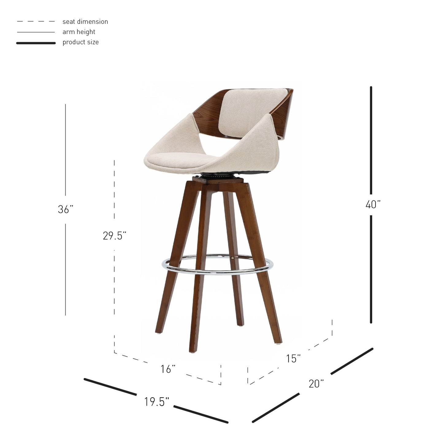 Cyprus KD Fabric Bar Stool Santorini Sand and Walnut