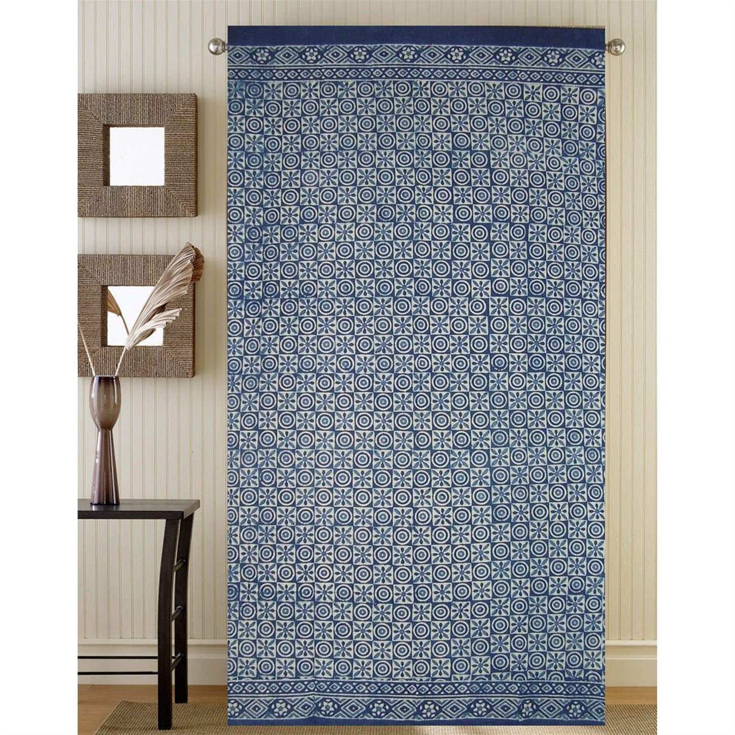 Window Panel Indigo Dabu Checkered