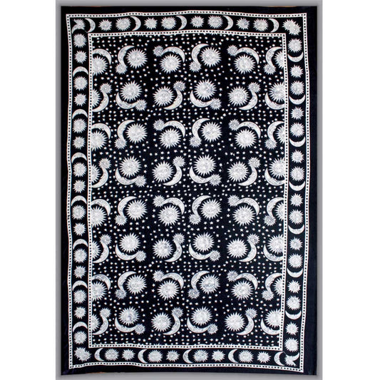 Tapestry Full Size Black And White Design Sun And Stars