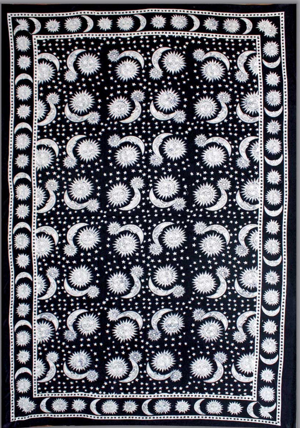 Tapestry Single Size Black & White Design Sun, Moon & Stars