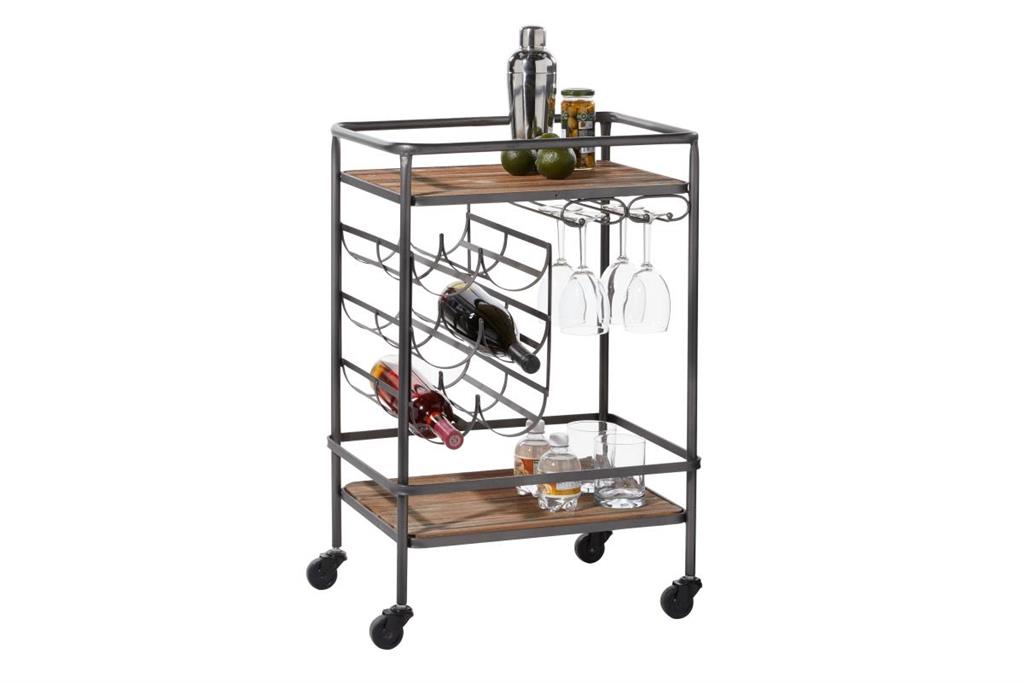 Brown Wood Rolling 2 Shelf Bar Cart