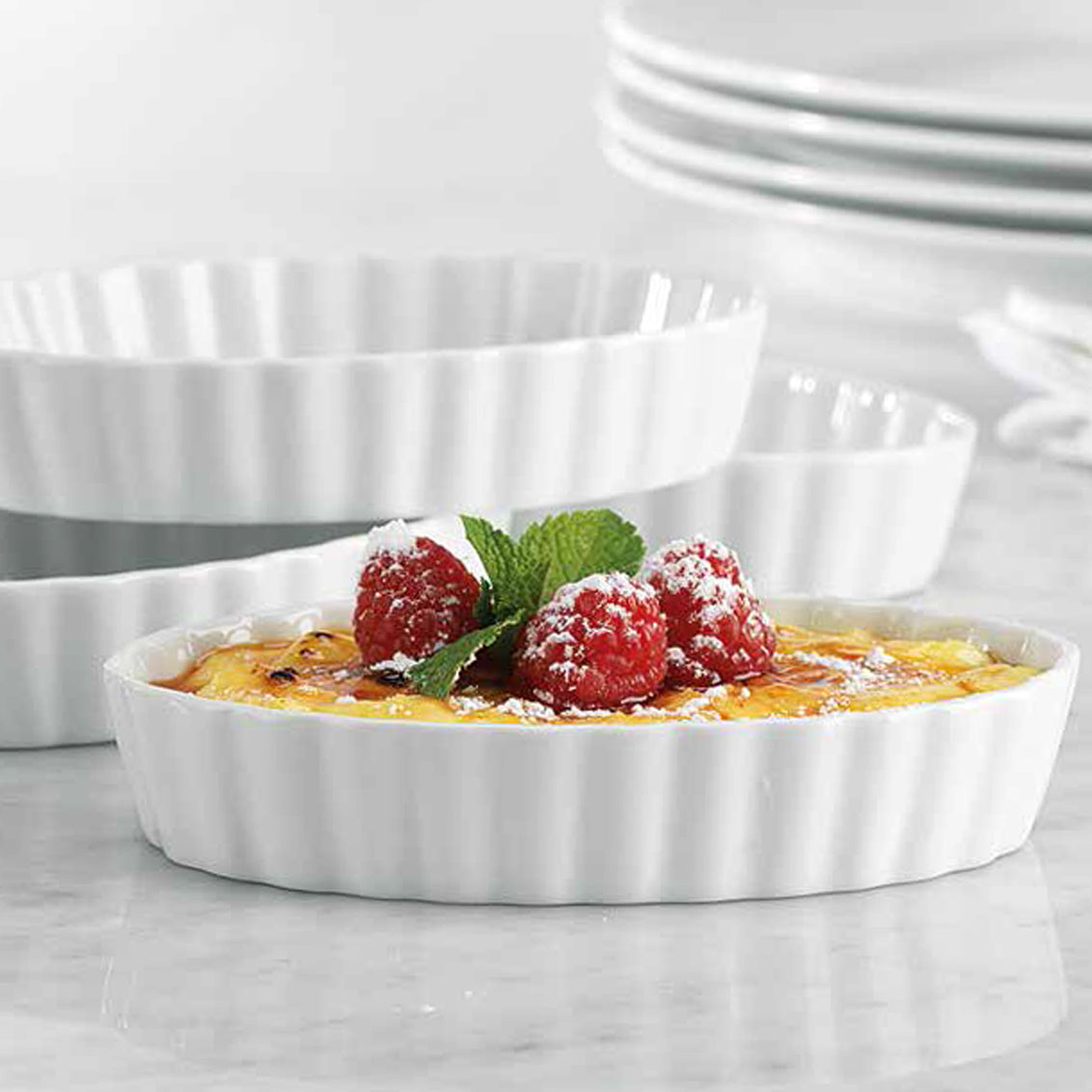 Ramekin - White Oval Fiddle & Fern (Sold Individually)