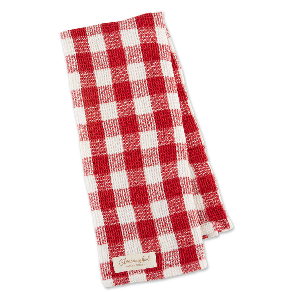 Checker Washed Waffle Dishtowel Red Cider