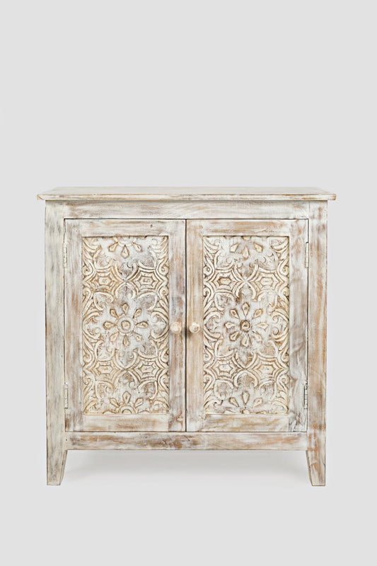 Global Archive Chloe Accent Chest Solid Hand Carved Mango Wood Weathered White