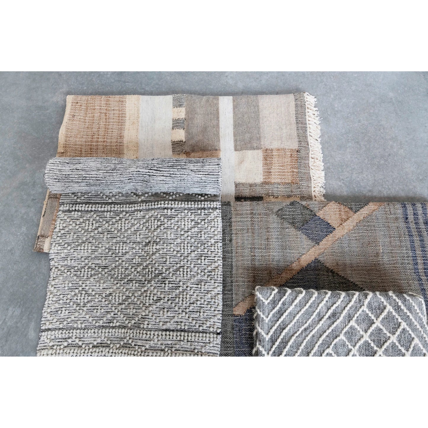 Rug Floor Runner Dhurrie w/ Pattern and Fringe Grey 2 1/2' x 8'
