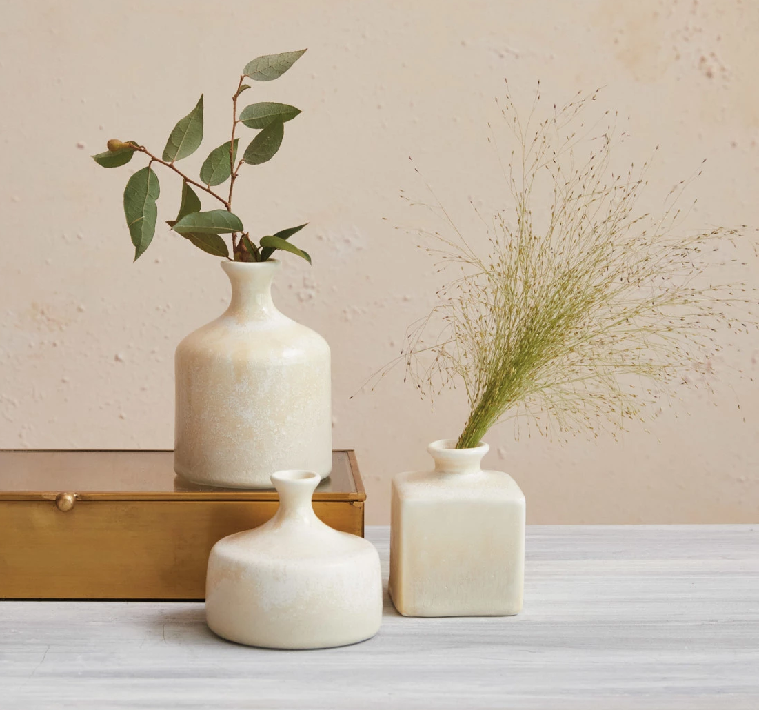 Vase Stoneware Cream Medium Round 3.25" high