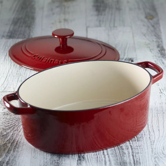 Casserole Dish - Oval Cast Iron 5.5 QT with Cover Red