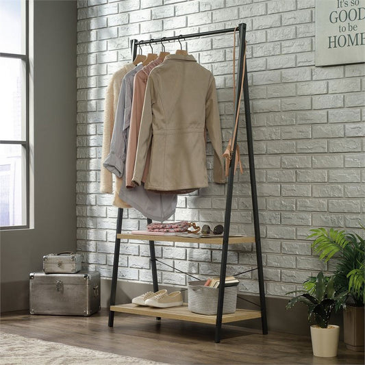 North Avenue Wardrobe Hanging Rack With Two Shelves Charter Oak Finish