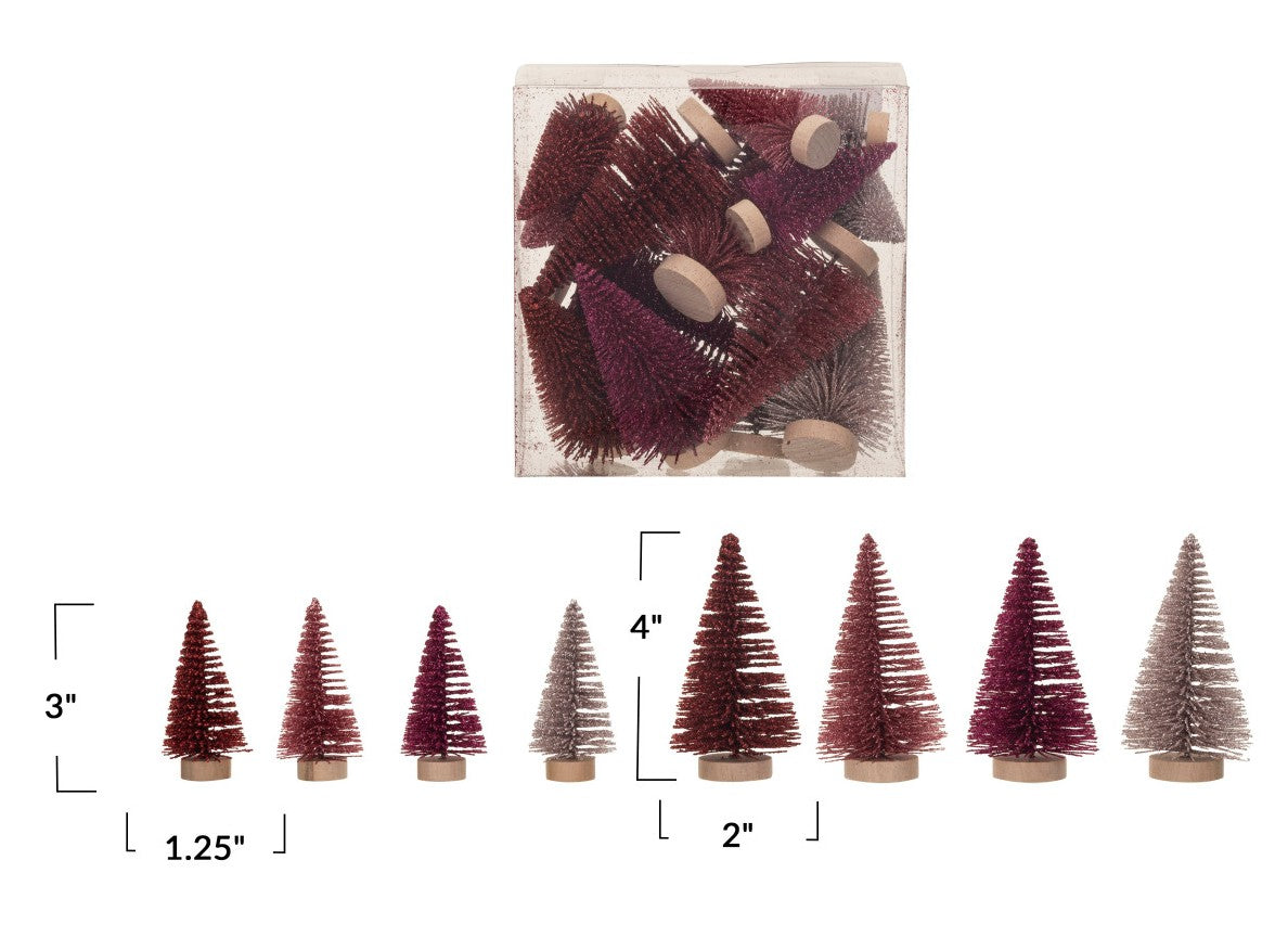 Bottle Brush Trees - Boxed Set of 16 - Burgundy & Pink 3"-4"h