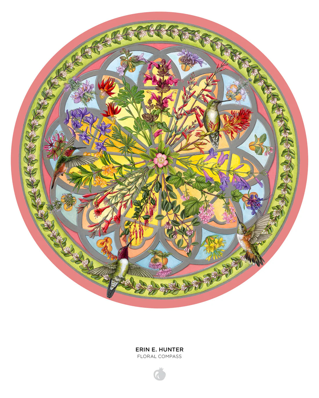 Puzzle 500 Piece Round - Erin E. Hunter - Floral Compass Circle