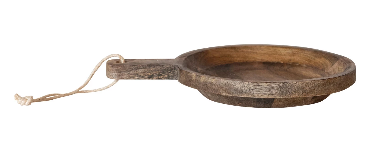 Bowl Mango Wood w/ Handle & Jute Tie Natural 13 1/4"L