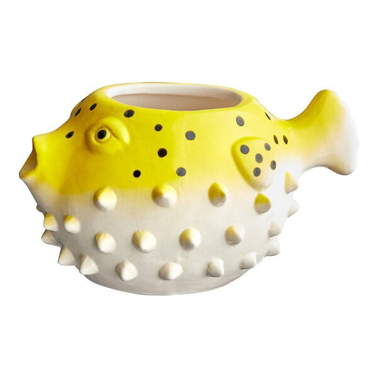 Acopa 20 oz. Yellow Ceramic Pufferfish Mug