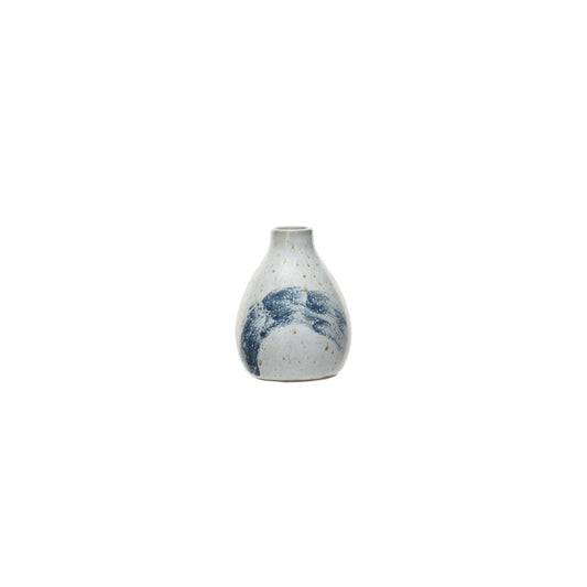 Vase Hand-Painted Stoneware Blue & Cream Medium
