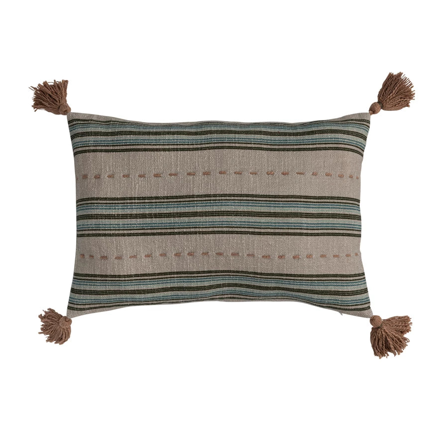 Lumbar Pillow Printed Cotton Slub Multicolor 20" x 14"