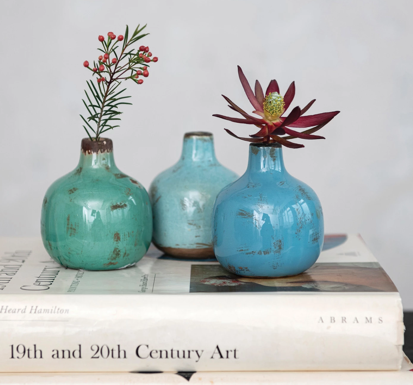 Vase Terracotta Round Blues 3 Colors 3.75"h (Sold Individually)