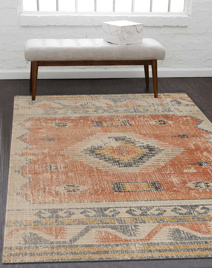 Great Zero Barlow Ivory and Rust Rug 5ft x 7ft