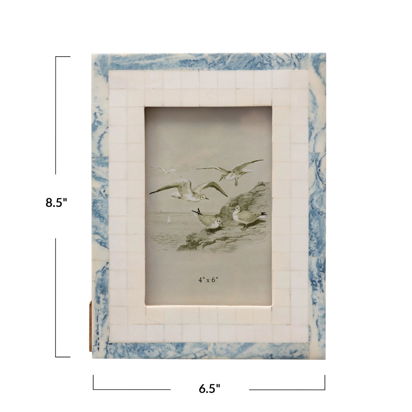 Frame Resin Ivory with Marbled Blue Border Holds 4" x 6"