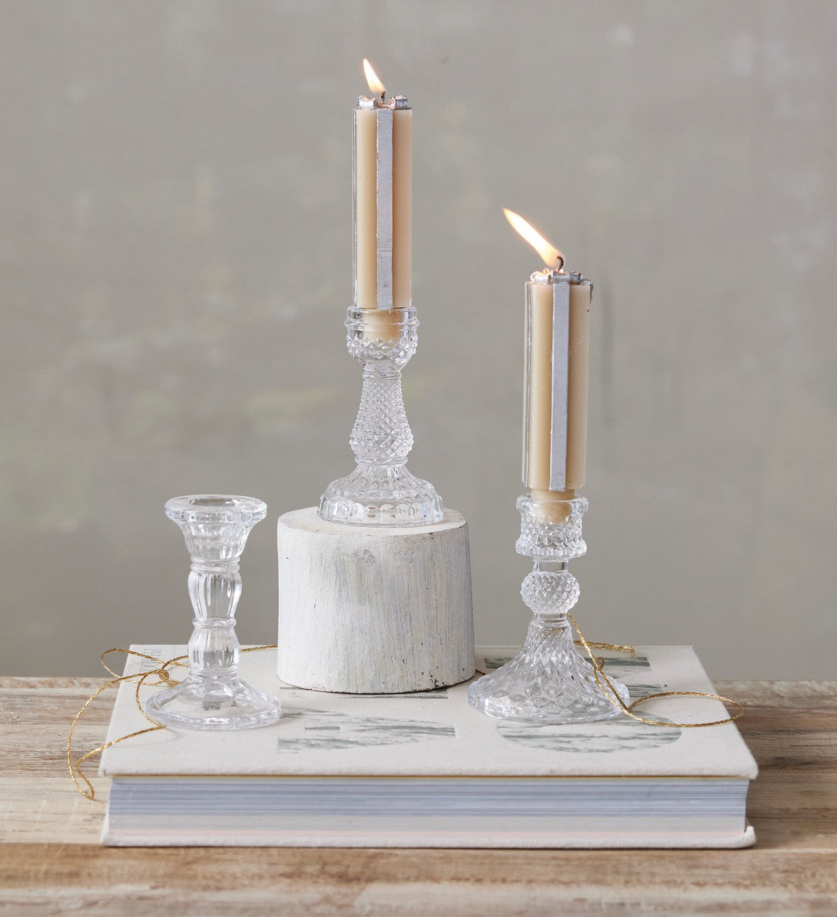 Taper Holder Pressed Glass - 3 Styles - Sold Individually