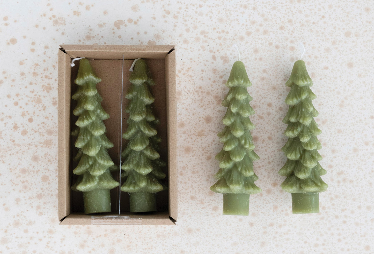 Holiday - Taper Candle Tree Shaped Cedar Green Set of 2 - 5"h