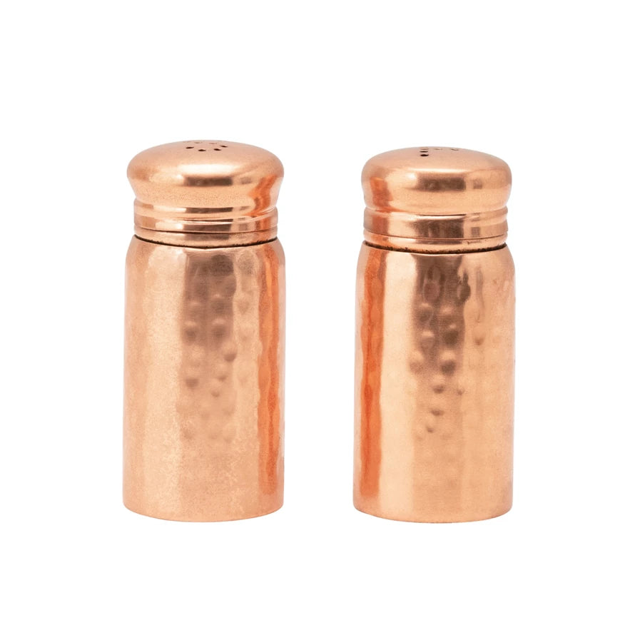 Hammered Stainless Steel Salt & Pepper Shakers, Copper Finish, Set of 2