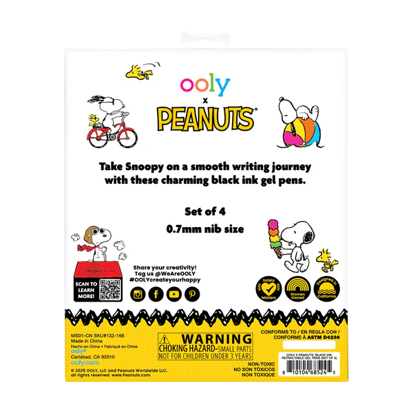 Ooly x Peanuts Gel Pens Black Ink Retractable - Set of 4