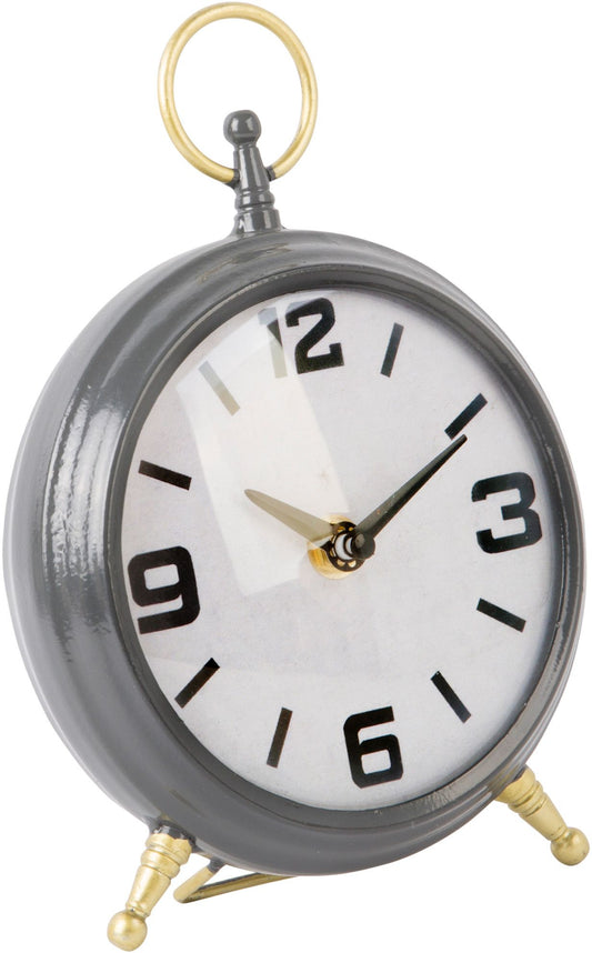 Table Clock 8"H Grey/White with Gold Hands