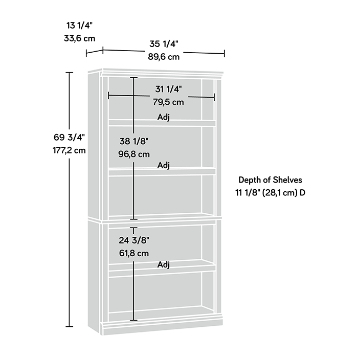 Sauder Select Bookcase Lintel Oak Finish Five Shelf