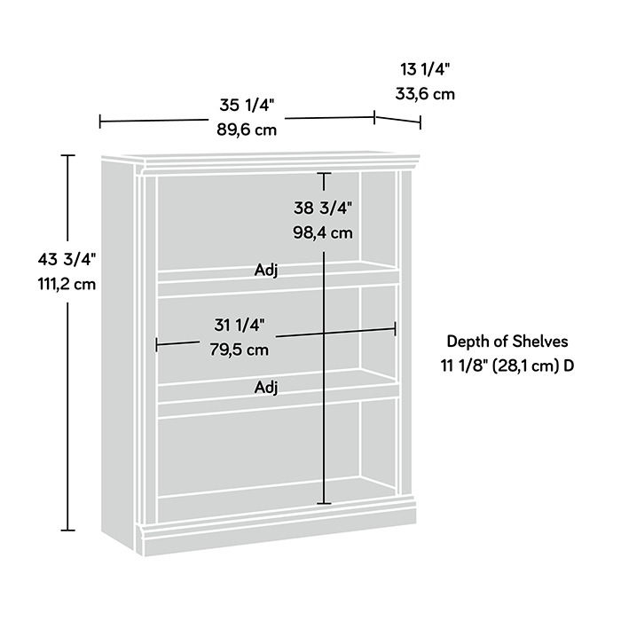 Sauder Select Bookcase Estate Black Finish Three Shelf