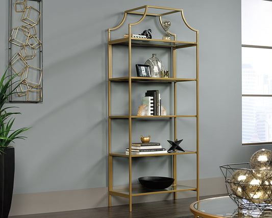 International Lux Etagere Bookcase Glass Shelves With Satin Gold Finish