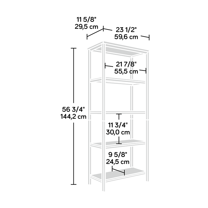 North Avenue Bookcase Tall Five Shelf Smoked Oak Finish