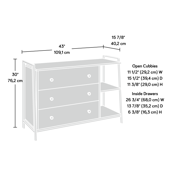 North Avenue 3 Drawer Dresser w/Open Shelves Sindoori Mango Finish