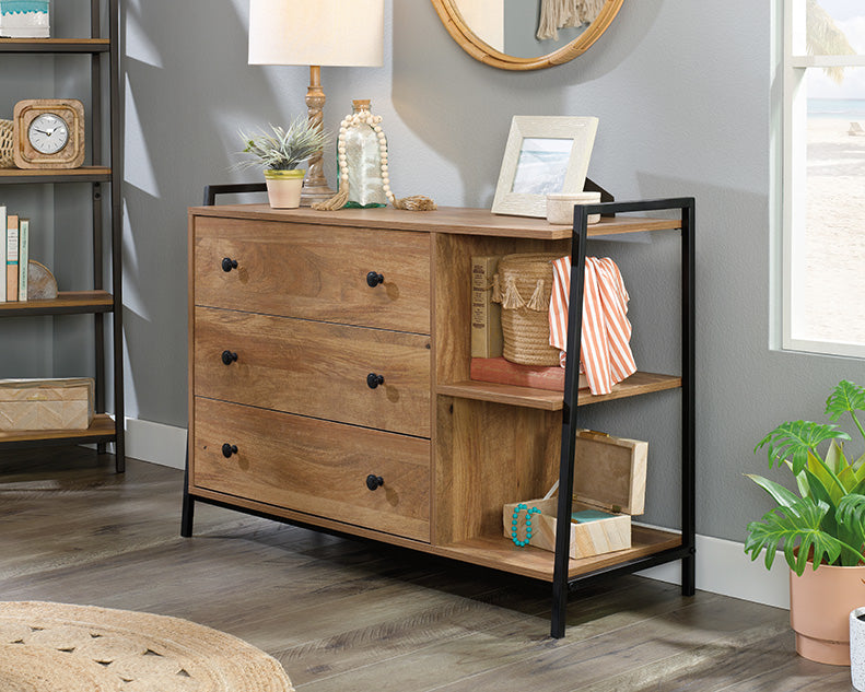 North Avenue 3 Drawer Dresser w/Open Shelves Sindoori Mango Finish