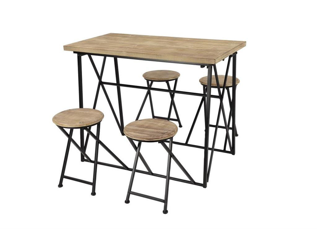 Light Brown Wood Folding Dining Table With Black Metal