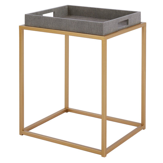 Side Table Removable Faux Shagreen Tray