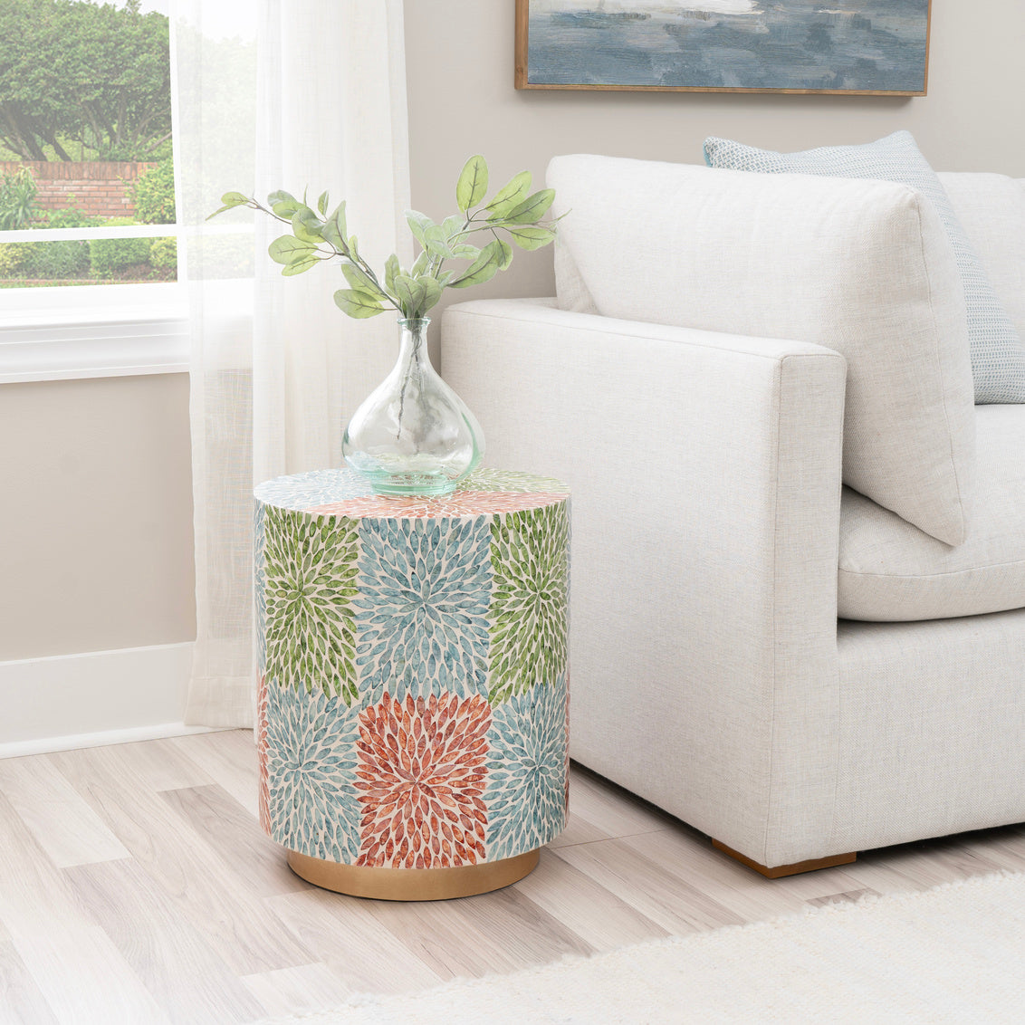 Capiz Drum Shape Accent Table Multi Color