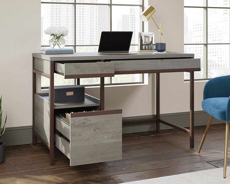 Manhattan Gate Single Pedestal Desk With Drawers Mystic Oak Finish