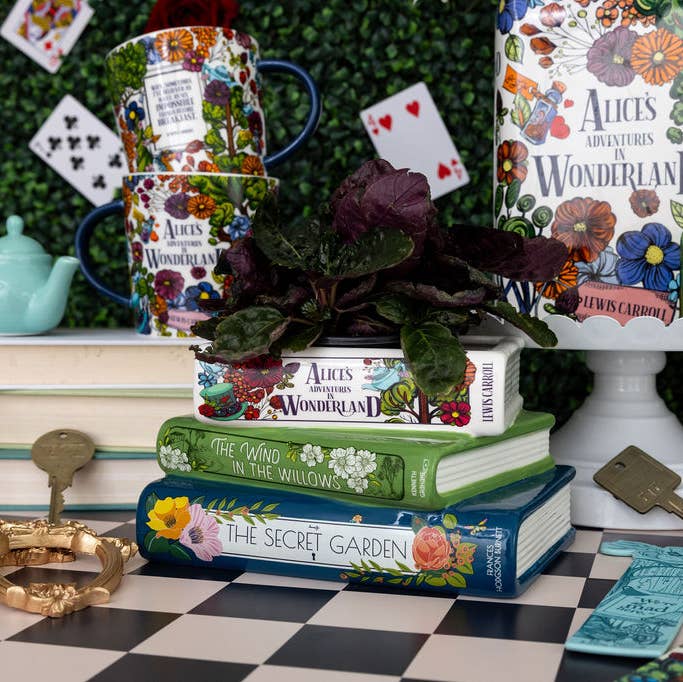 Stacked Books Planter Alice/Wind in the Willows/The Secret