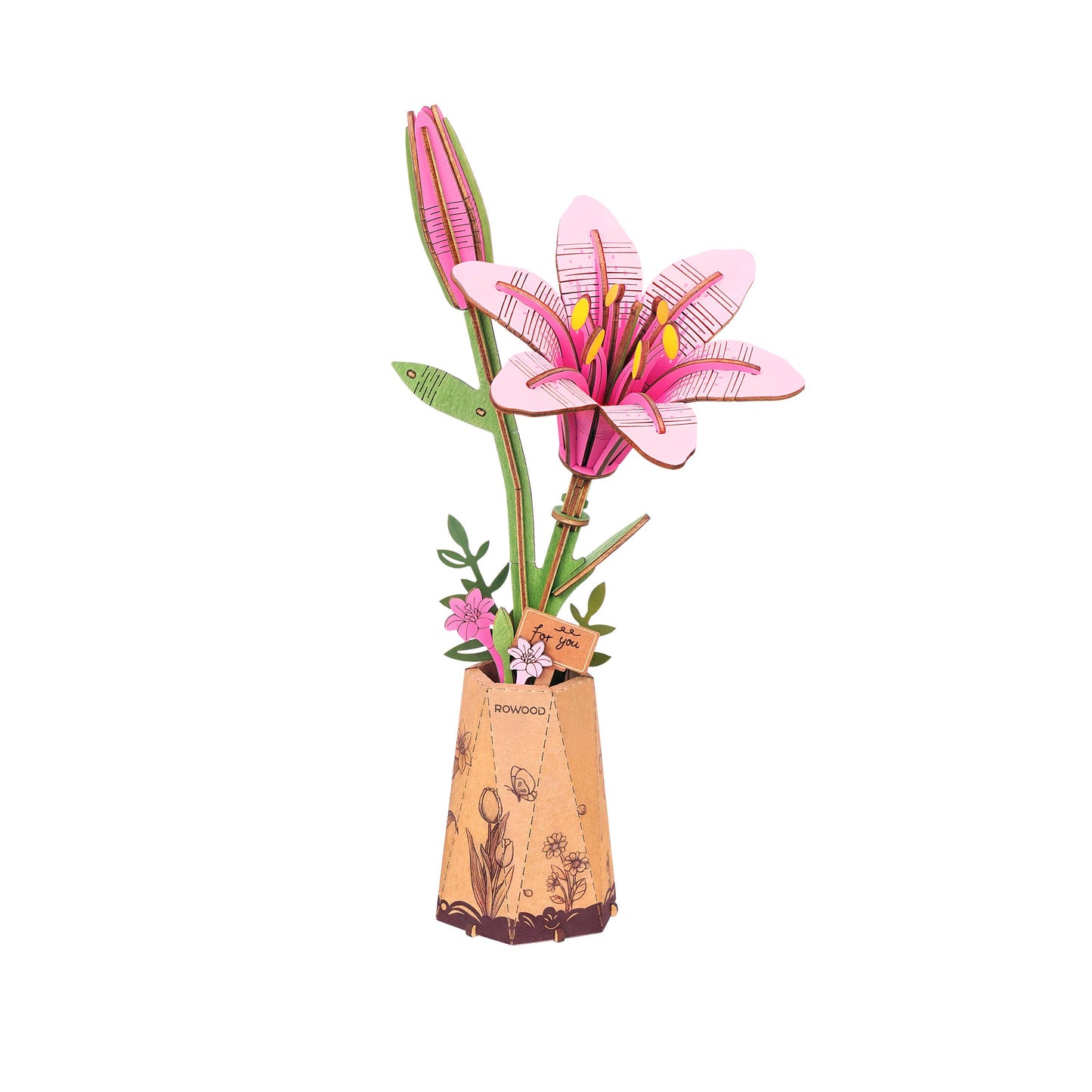 3D Wooden Flower Puzzle: Pink Lily