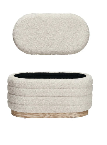 Ottoman Upholstered with Storage Wood Base - Cream - Small