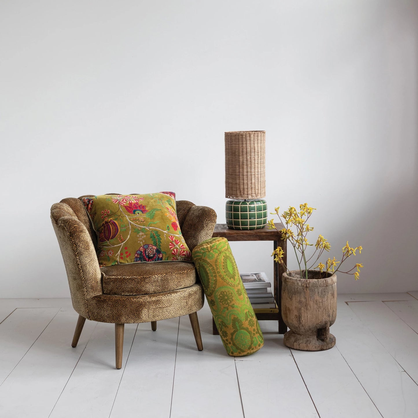 Chair Upholstered Velvet Leopard Pattern Wood Legs