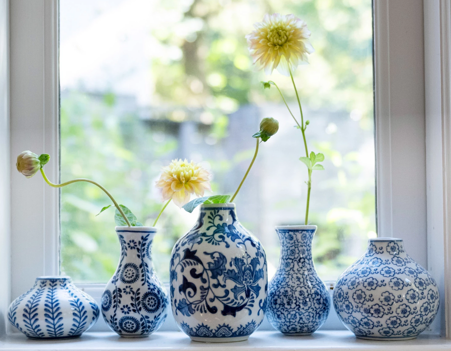 Vase Stoneware Hand-Stamped 3 Styles Blue & White Large 5.75"h