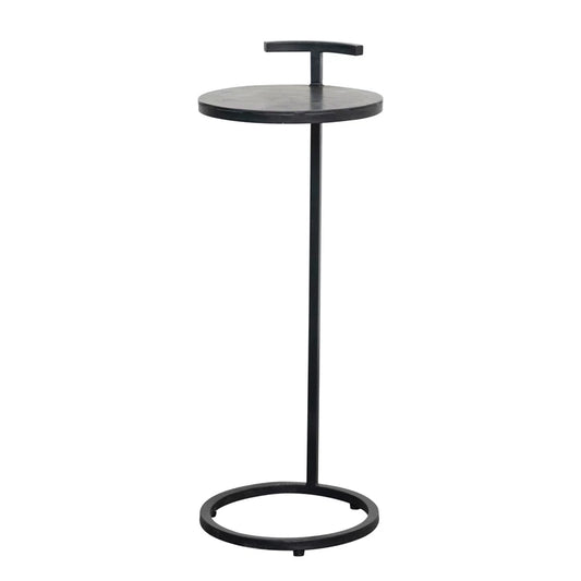 Table With Handle Metal Matte Black 10" Round x 26.5"H