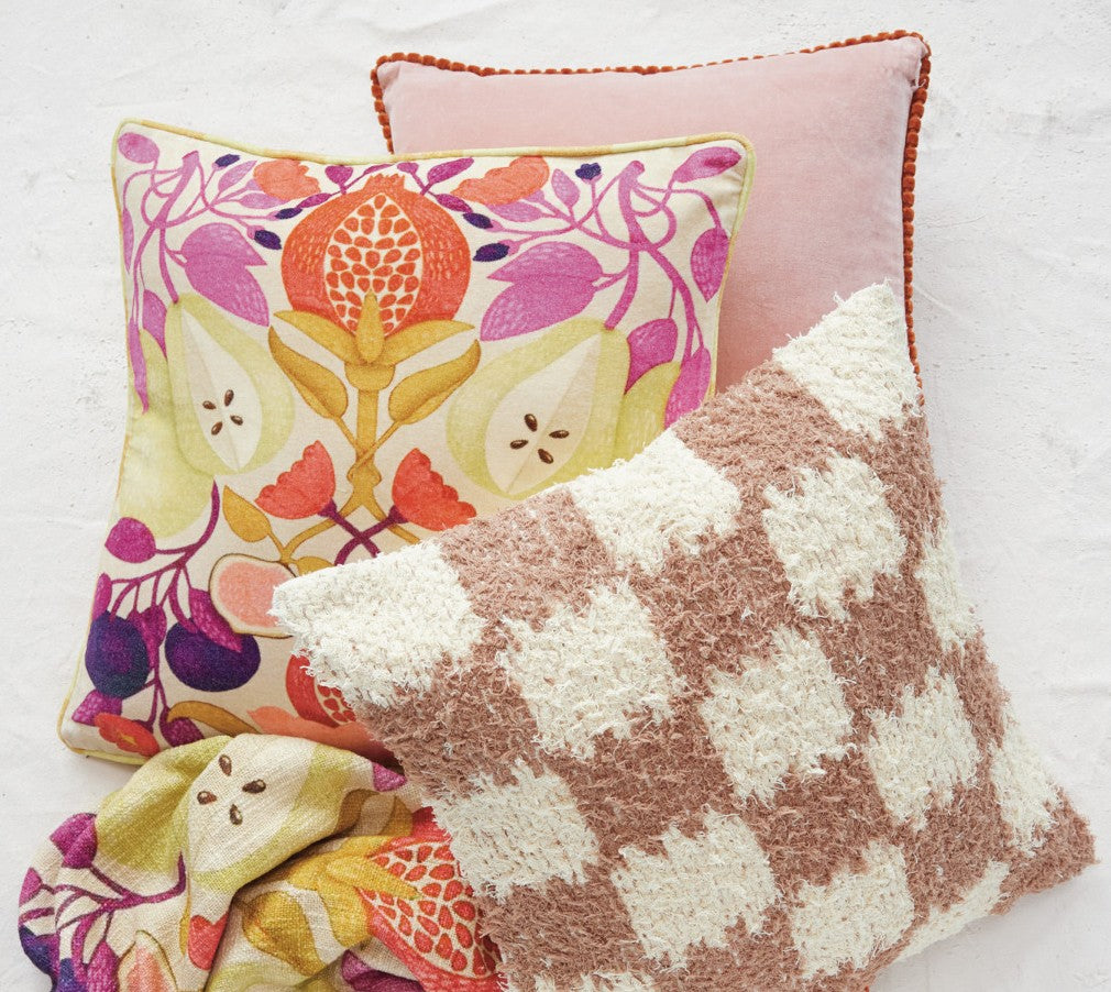 Pillow Lumbar Cotton Velvet Apricot & Pink 18" Square