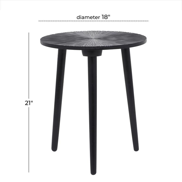 Table Carved Mango Wood Black 17"d x 21"h